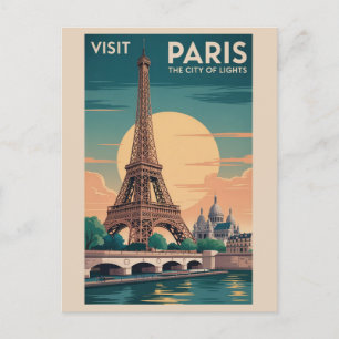 Cartão Postal Paris Antiga França Torre Eiffel Pôr do Sol Viagem