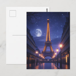 Cartão Postal Paris ao Luar – Noite Romântica na Torre Eiffel