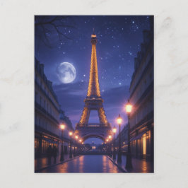 Cartão Postal Paris ao Luar – Noite Romântica na Torre Eiffel