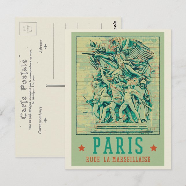 Cartão Postal Paris Arc de Triomphe ilustração França (Frente/Verso)