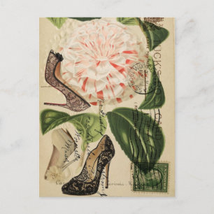 Cartão Postal paris calçados de arte botânica francesa floral
