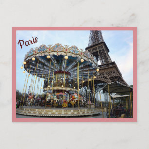 Cartão Postal Paris Carousel (Torre Eiffel) com texto