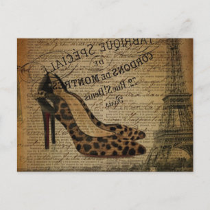 Cartão Postal paris eiffel torre leopardo stiletto da moda