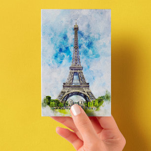 Cartão Postal Paris Eiffel Tower Watercolor #02