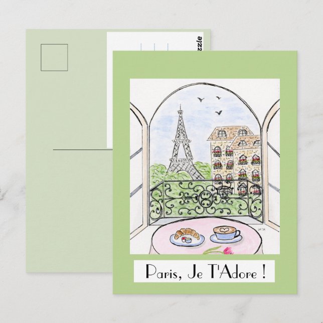 Cartão Postal Paris Fantasioso Torre Eiffel PARIS JE T'ADORE (Frente/Verso)