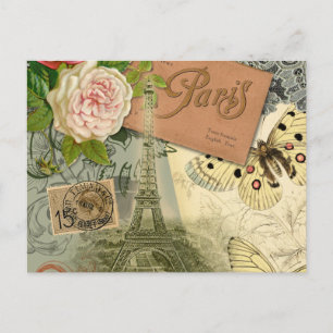 Cartão Postal Paris França Antiga Colagem de Trabalho de arte Ei