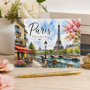 Cartão Postal Paris França Aquarela