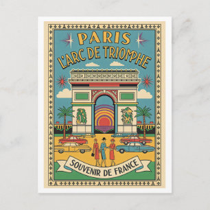 Cartão Postal Paris, França – Arco do Triunfo Retro anos 1950