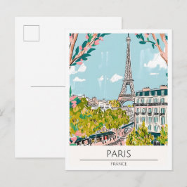 Cartão Postal Paris França Arte Ilustração Viagem