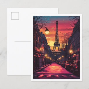 Cartão Postal Paris França Arte Ilustração Vintage Viagem
