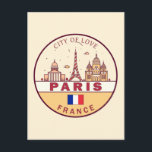 Cartão Postal Paris França City Skyline Emblem<br><div class="desc">Design de arte parisiense minimalista e colorida,  com monumentos e marcos da cidade na França.</div>