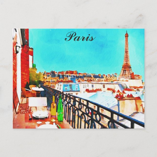 Cartão Postal Paris França Eiffel Tower Watercolor (Frente)