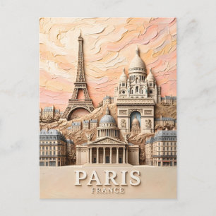 Cartão Postal Paris França Europa Moderno Pastel Texturizado Via