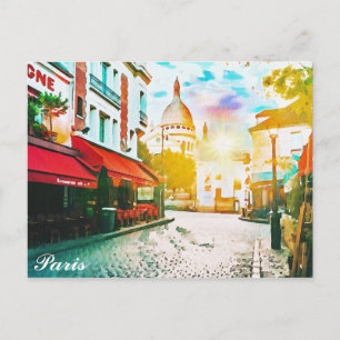 Cartão Postal Paris França Montmartre Aquarela Viagem