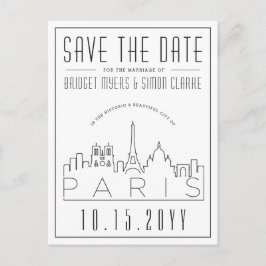 Cartão Postal Paris, França Wedding | Skyline Salvar a Data
