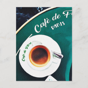 Cartão Postal Paris France Cafe Coffee Watercolor