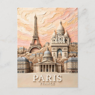 Cartão Postal Paris France Landmarks Textured Cityscape Painting