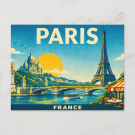 Cartão Postal Paris France Retro Travel Postcard