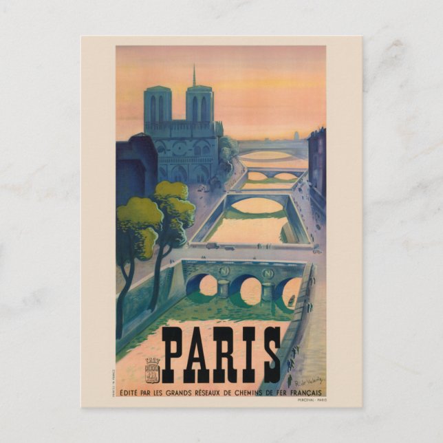 Cartão Postal Paris France Vintage Travel Poster 1937 (Frente)
