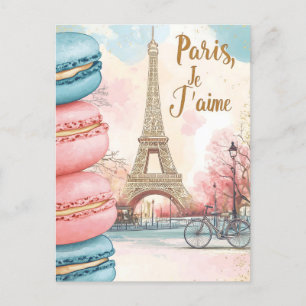 Cartão Postal Paris, Je T'aime - Torre Eiffel com Macarons