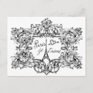 CARTÃO POSTAL PARIS JET'AIME BAROQUE FRAMED EIFFEL E CORAÇÃO