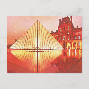 Cartão Postal Paris Louvre Museum Watercolor