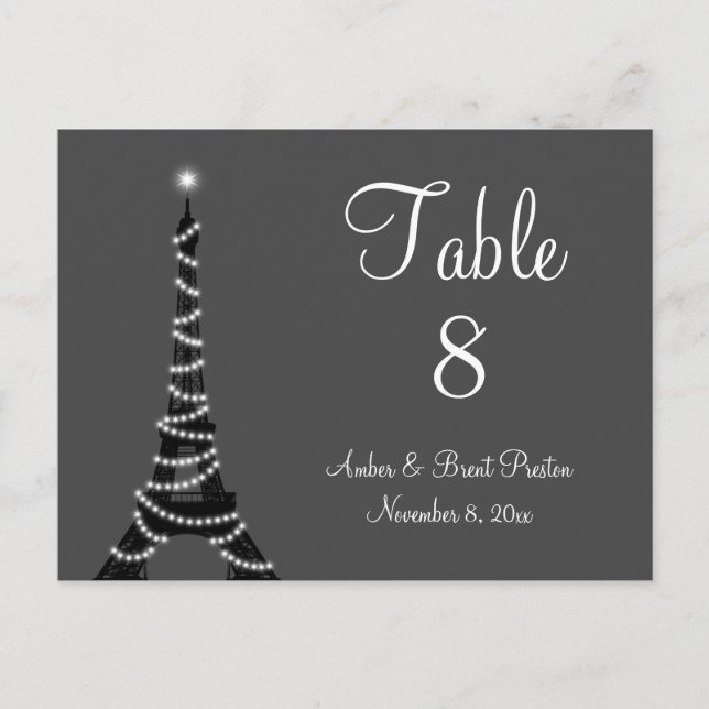 Cartão Postal Paris no número da mesa noturna (Frente)