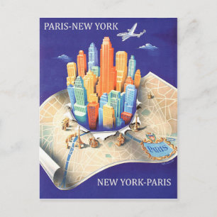 Cartão Postal Paris Nova Iorque, companhia aérea vintage