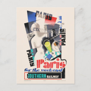 Cartão Postal Paris para o fim de semana Cartaz Antigo 1934