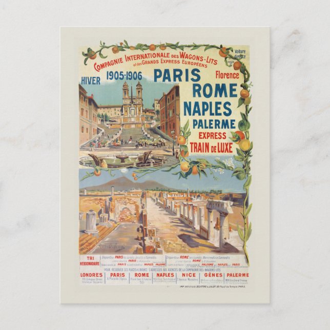 Cartão Postal Paris Roma Nápoles Poster vintage 1905 (Frente)