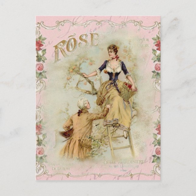 Cartão Postal Paris romântica lança shabbychic rosa (Frente)