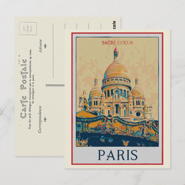 Cartão Postal Paris Sacré Coeur - ilustração França (Frente/Verso)