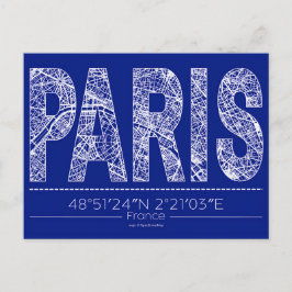 Cartão Postal Paris Typography Map Postcard Modern Travel Design