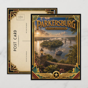 Cartão Postal Parkersburg Virgínia Ocidental Arte Deco Dourada V