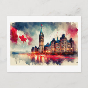 Cartão Postal Parlamento canadense com bandeiras,