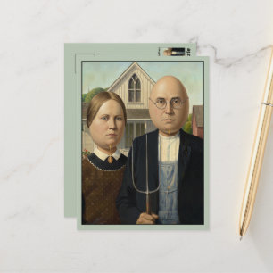 Cartão Postal Paródia American Gothic Eggheads