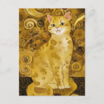 Paródia de gato fofo dourado de Gustav Klimt, arte