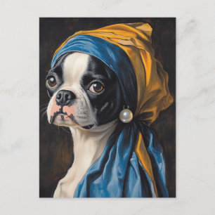 Cartão Postal Paródia do Boston Terrier com Brinco de Pérola