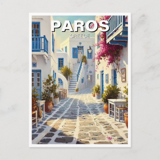 Cartão Postal Paros Grécia Islands Viagem Watercolor (Frente)