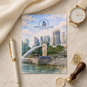 Cartão Postal Parque Merlion Singapura Marco de Água-rédea