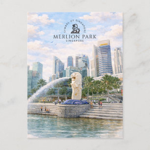 Cartão Postal Parque Merlion Singapura   Marco de Água-rédea