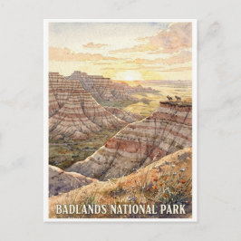 Cartão Postal Parque Nacional Badlands Aquarela Vintage