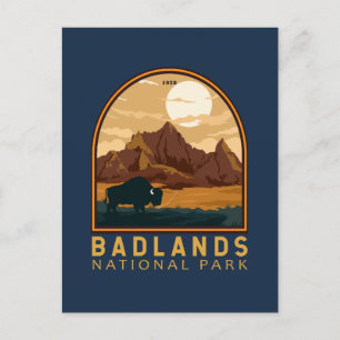 Cartão Postal Parque Nacional Badlands Vintage Emblem