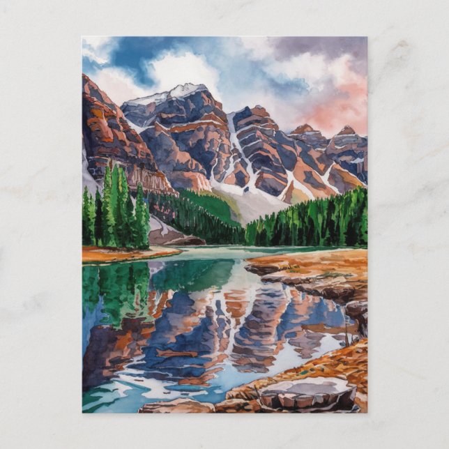 Cartão Postal Parque Nacional Banff Canadá Pintura em Aquarela (Frente)