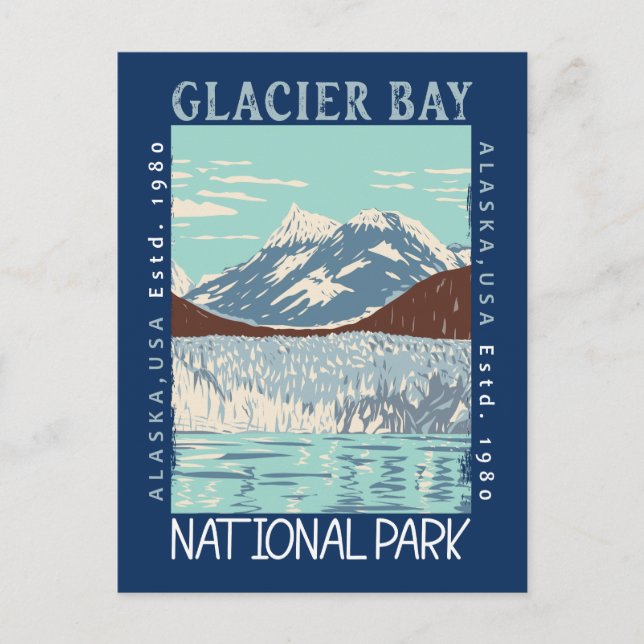Cartão Postal Parque Nacional da Baía de Glacier Alaska Retro Di (Frente)