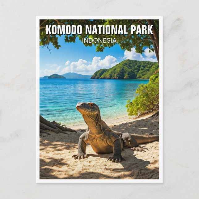 Cartão Postal Parque Nacional da Indonésia Komodo Dragon (Frente)