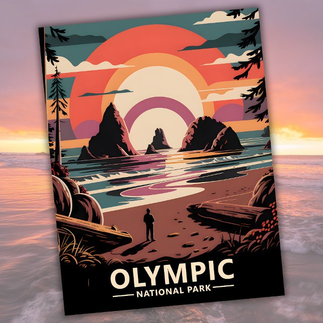 Cartão Postal Parque Nacional da Olimpiadas Personalizada Rialto (Custom Olympic National Park Rialto Beach Sunset Postcard)