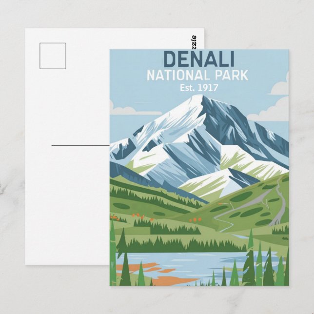 Cartão Postal Parque Nacional de Denali, Alasca, Monte (Frente/Verso)