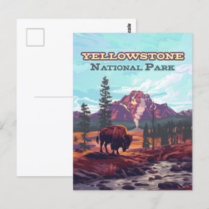 Cartão Postal Parque Nacional de Yellowstone Wyoming Bison Geyse