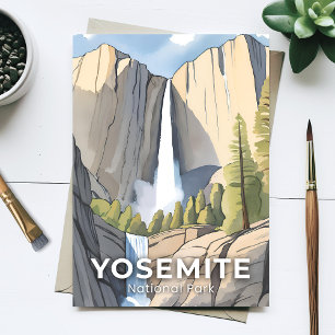 Cartão Postal Parque Nacional de Yosemite Aquarela Viagem